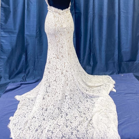 Whimsical Boho Wedding Gown Dress White Floral Lace Maxi Bride Love Everlasting - Picture 6 of 15